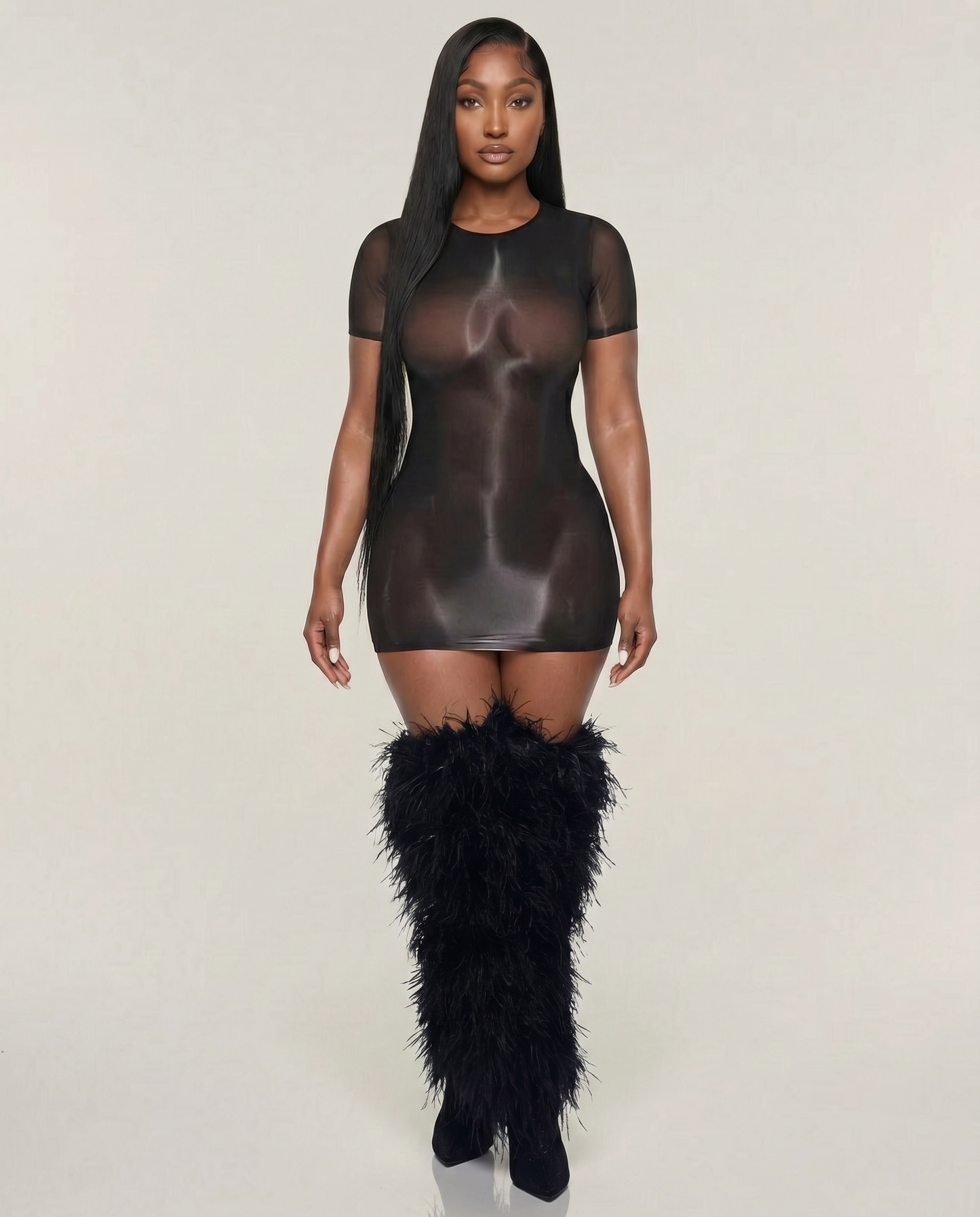 See Right Thru Me Mesh Dress (BLACK)